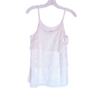 Cato Lacey Swing Cami Tiered Flowy Whimsical Ruffle Scoop Spaghetti Straps Top…